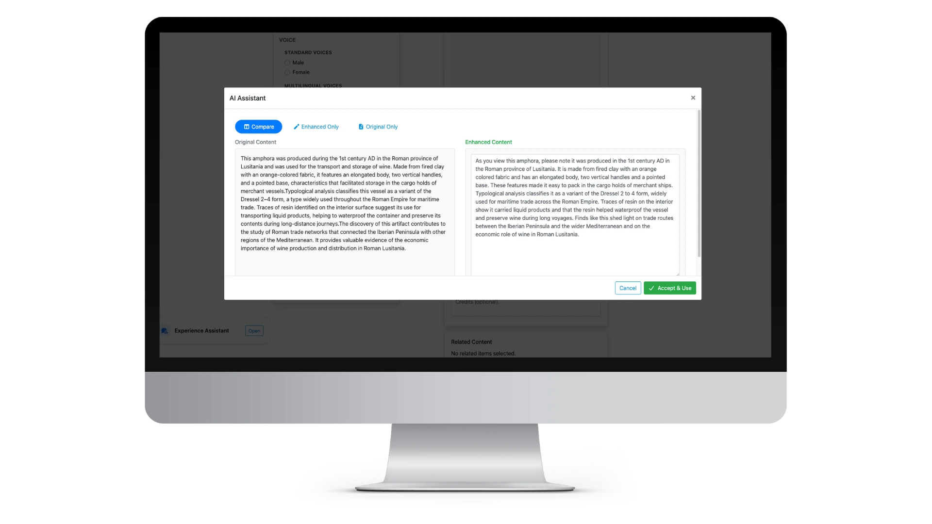 AI drafting support workflow in the Zoomguide CMS.